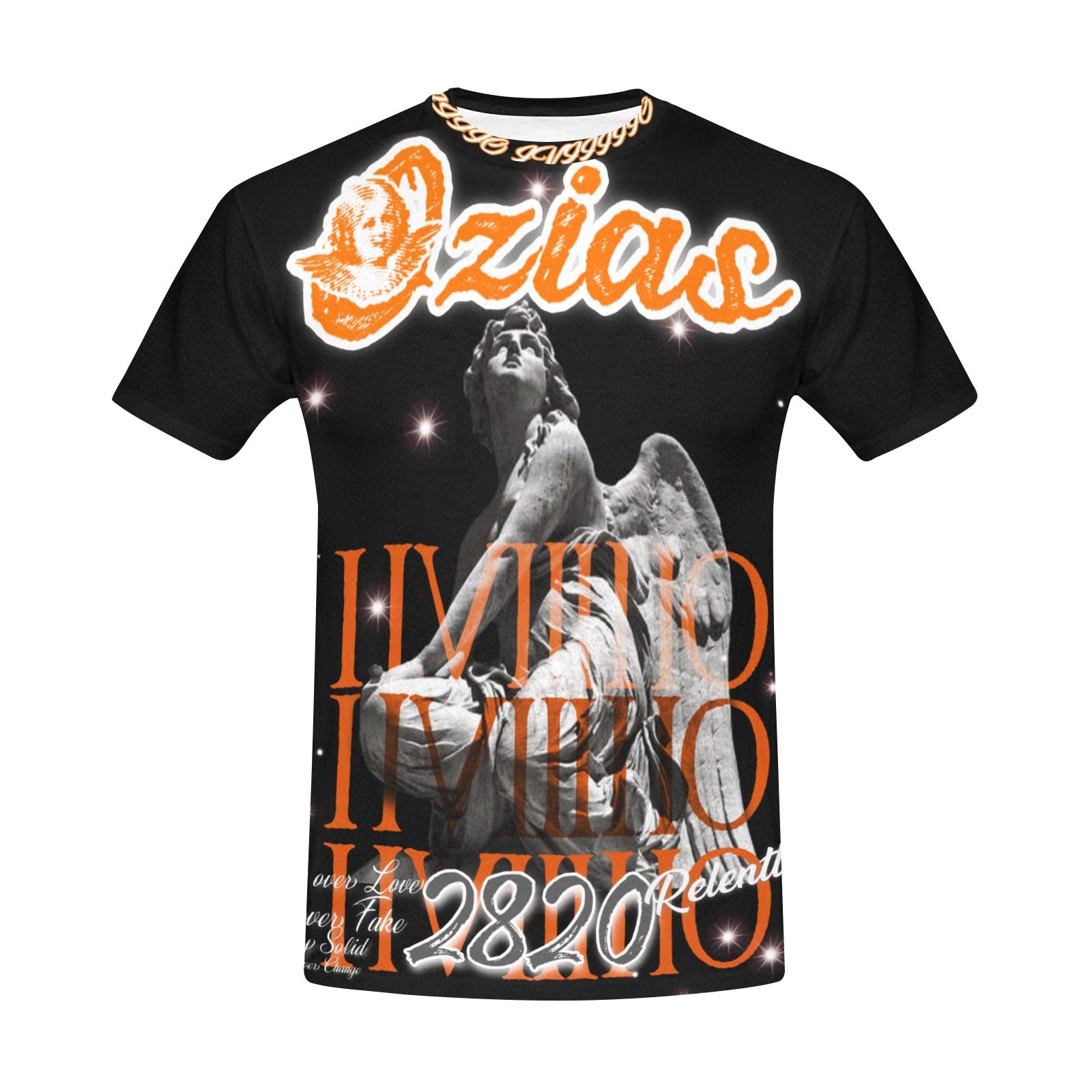 black and orange iiviiiiio shirt