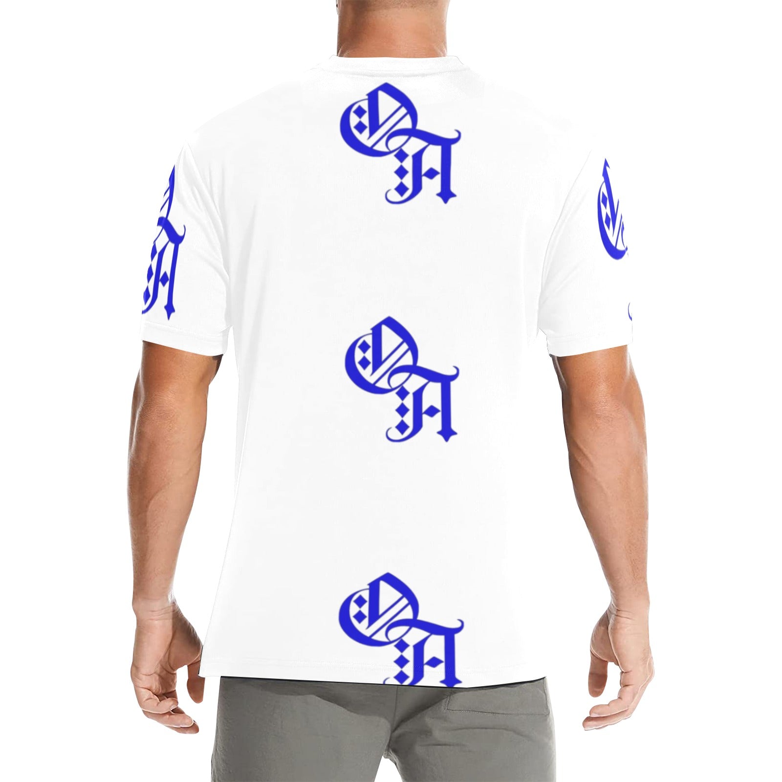 white and blue oa shirt