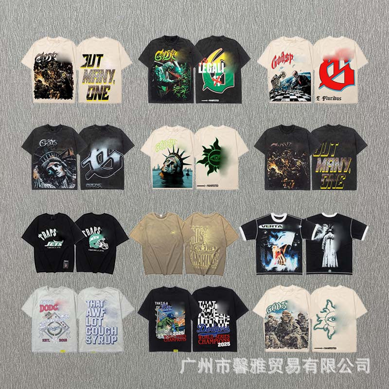 American high street loose top style casual washable distressed short-sleeved T-shirt trend