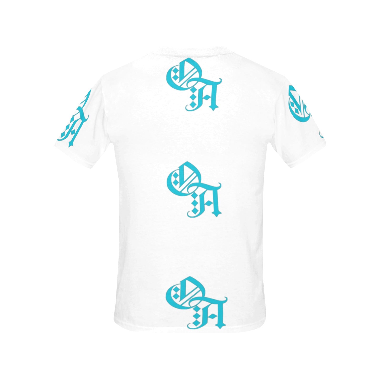 white and teal oa shirt
