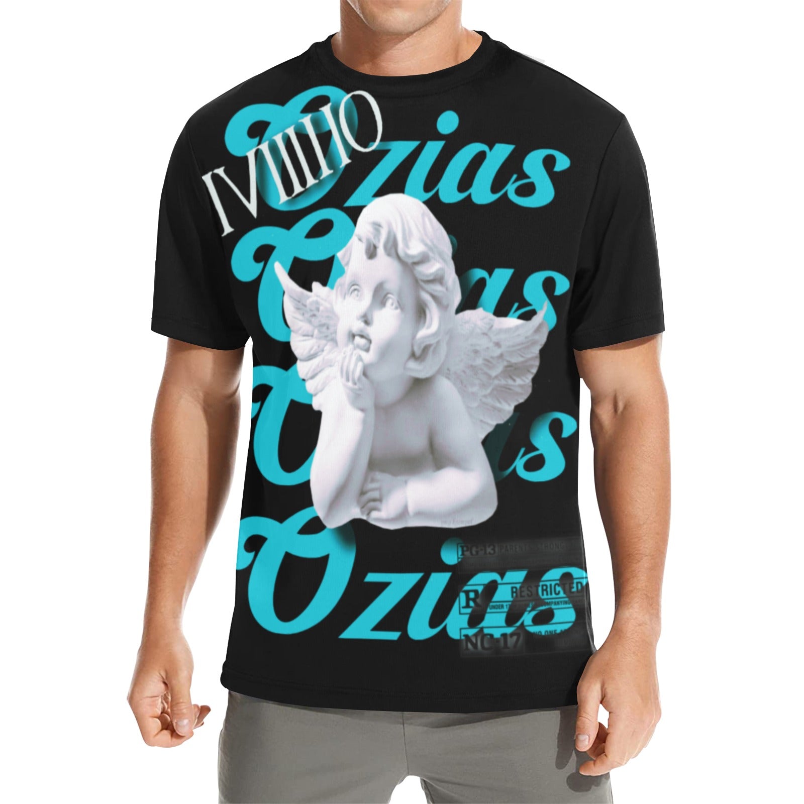 blck and teal ozias angel shirt