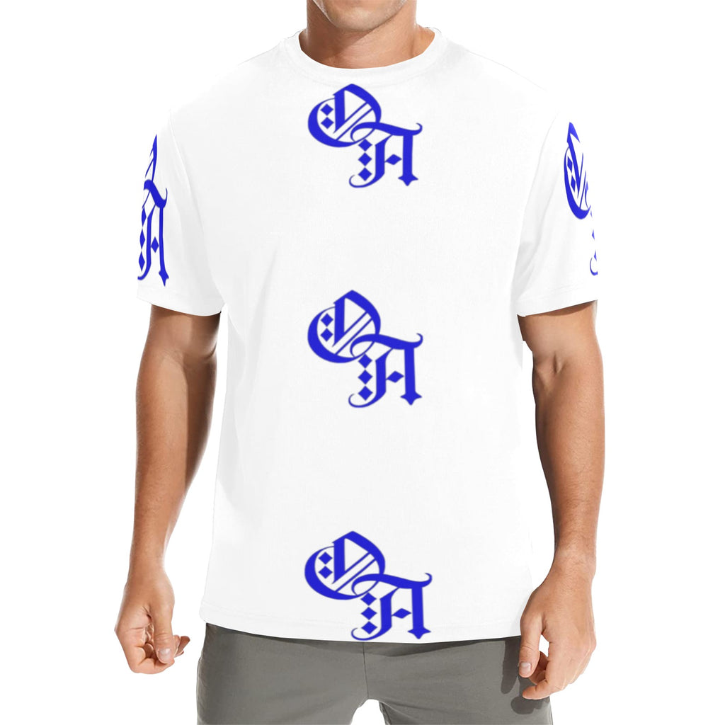 white and blue oa shirt
