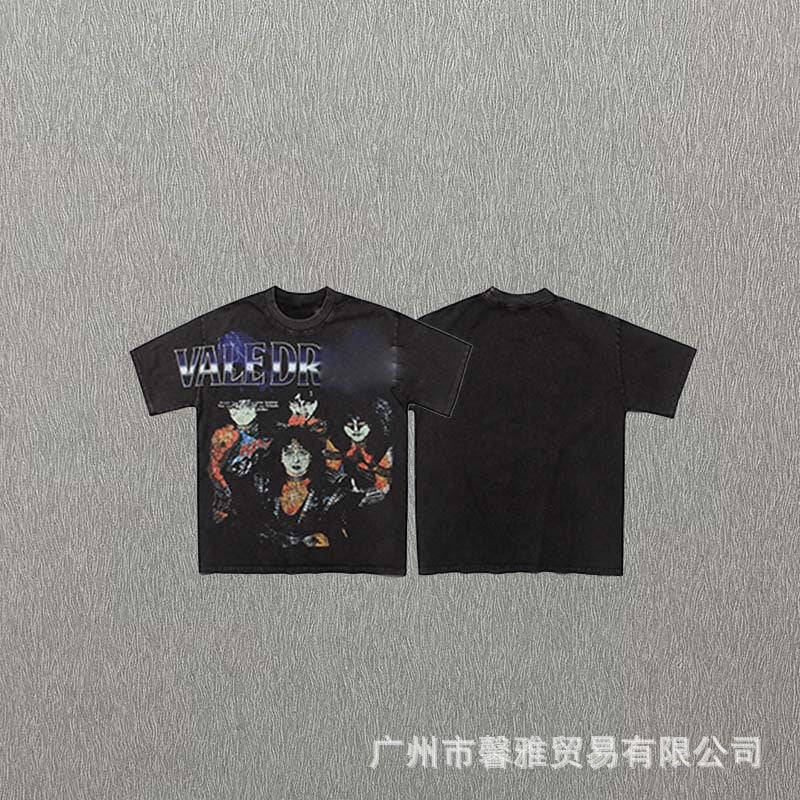 American high street loose top style casual washable distressed short-sleeved T-shirt trend