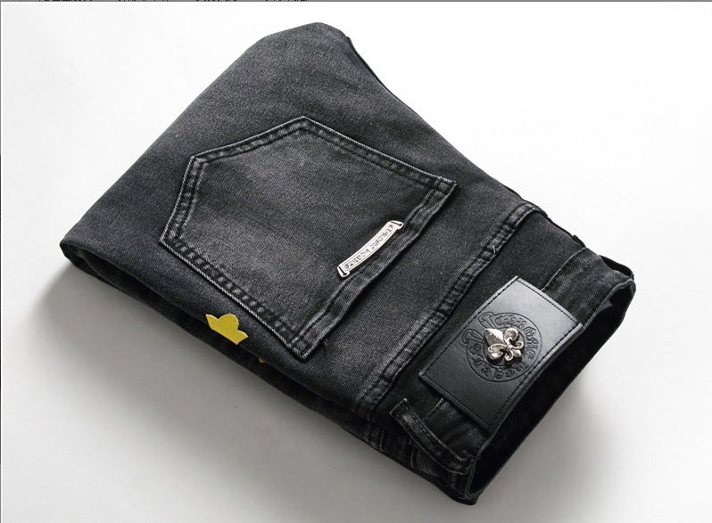 New 2023 Spring hipster men's jeans No iron treatment denim pants popular mid-rise casual jeans