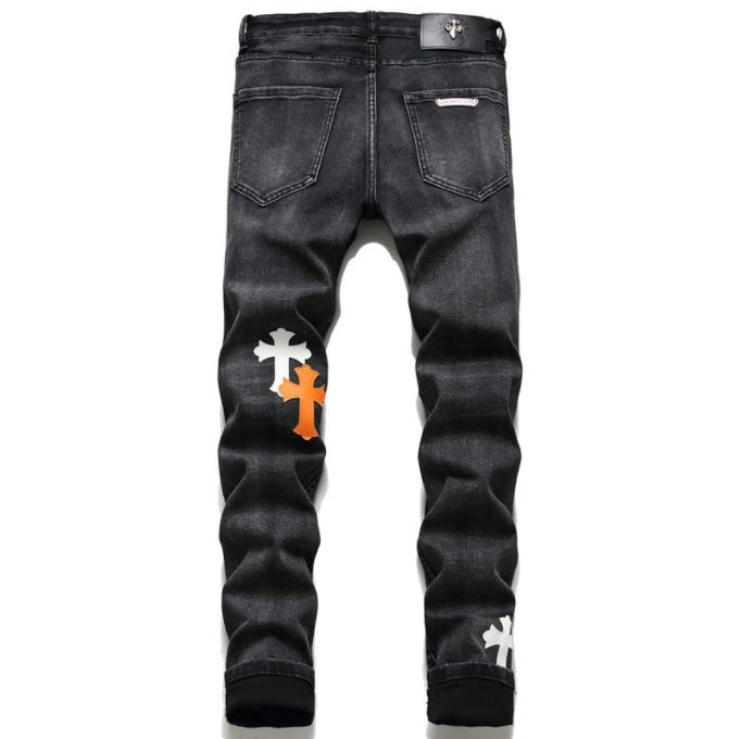 New 2023 Spring hipster men's jeans No iron treatment denim pants popular mid-rise casual jeans