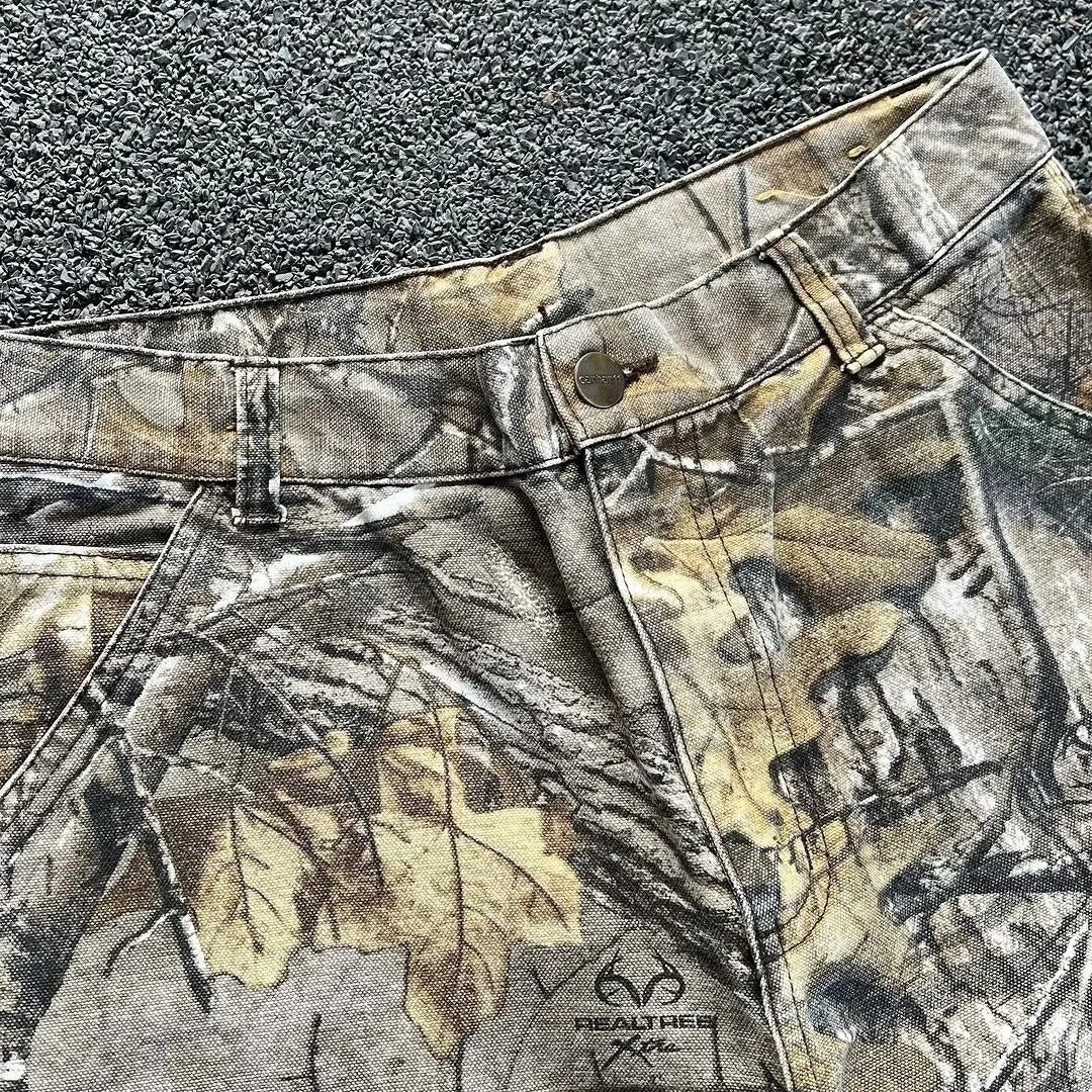 Wash camouflage pants, branch men's style American distressed wide-leg loose straight-leg denim pants