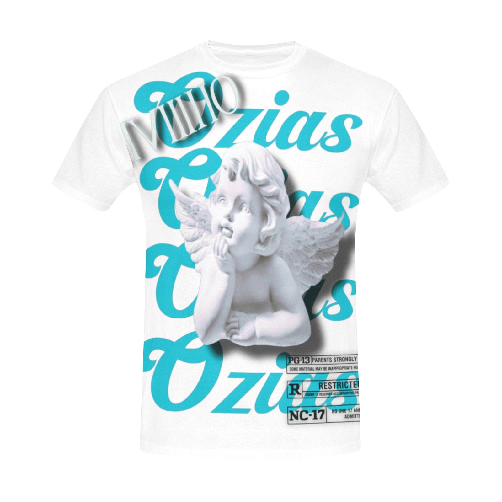 white and teal ozias angel shirt
