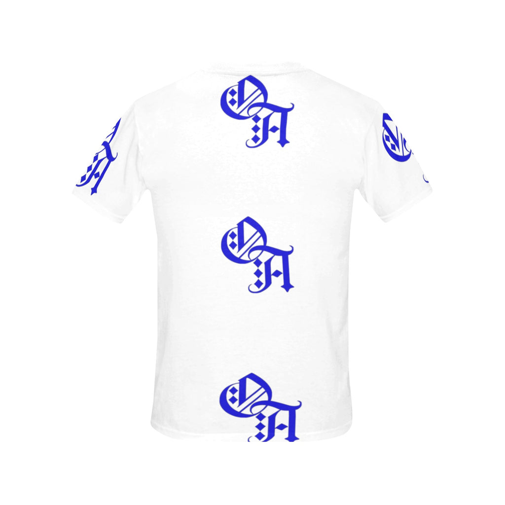 white and blue oa shirt