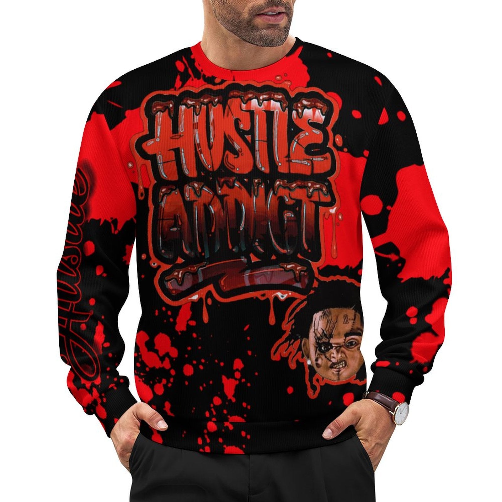 red splatt hustle addict sweater
