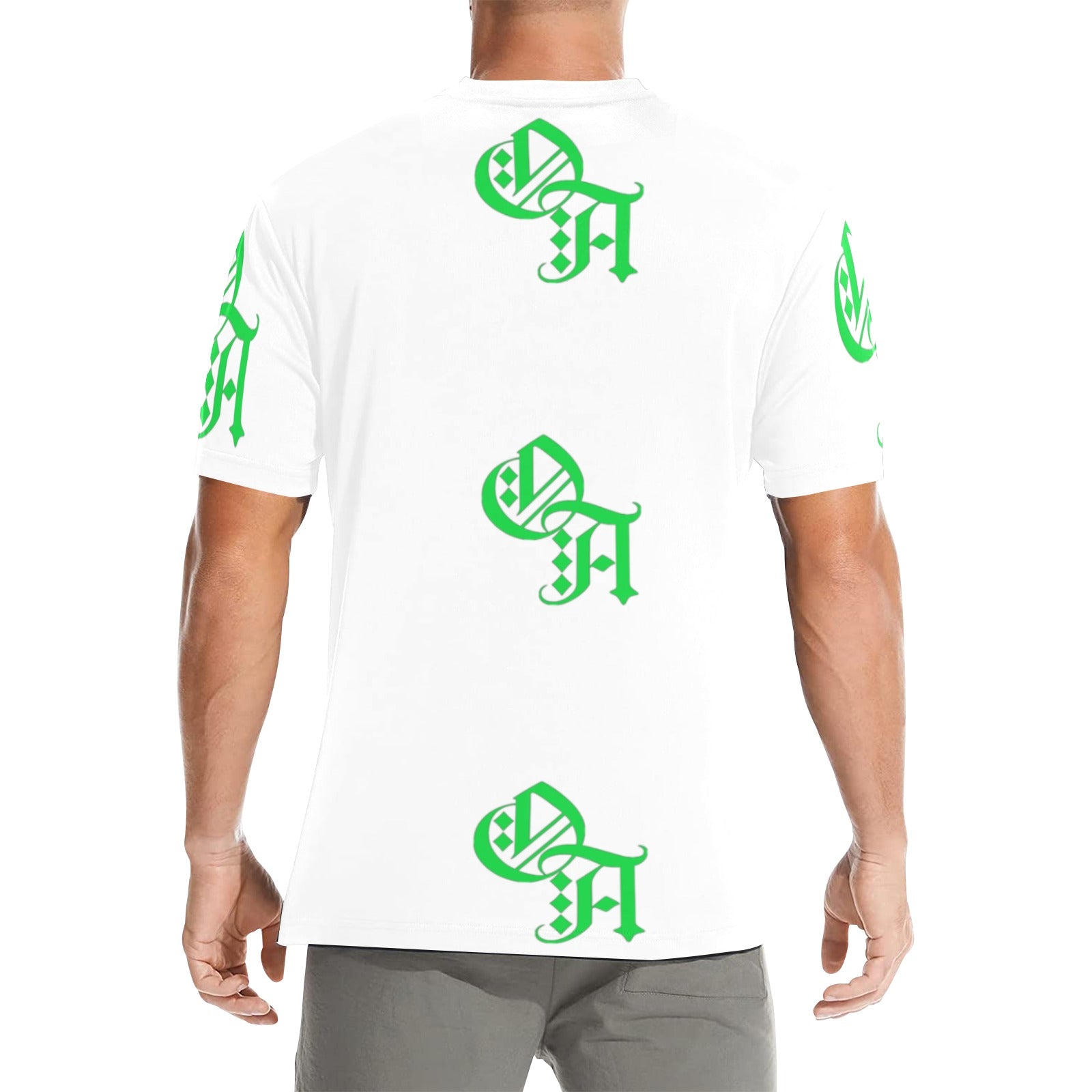 white and green oa shirt
