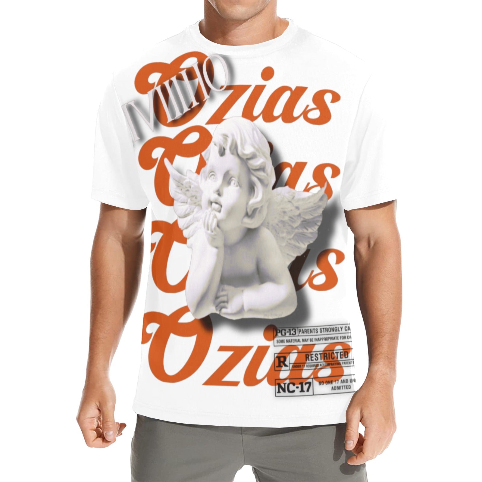 white and orange ozias angel shirt