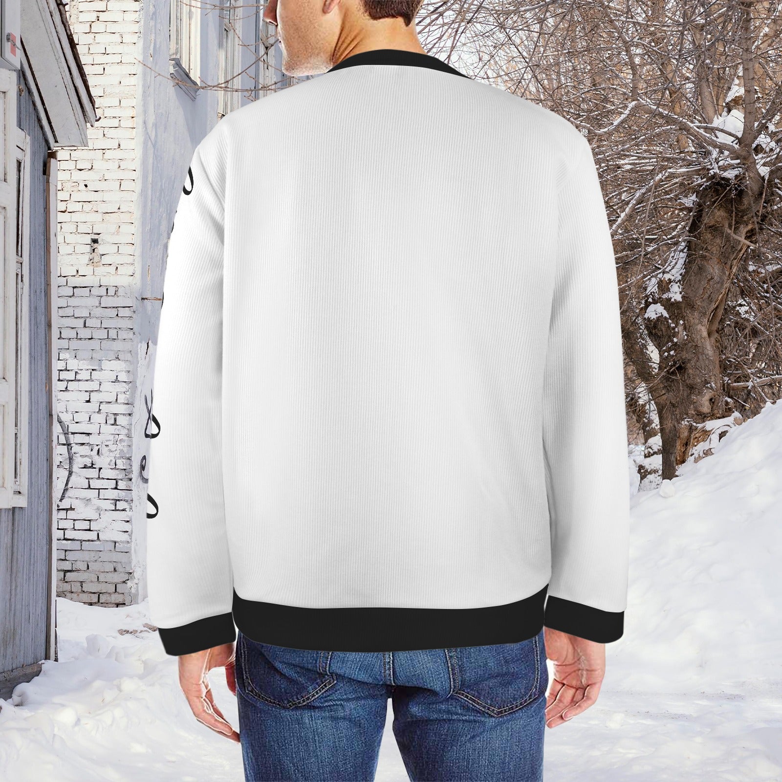 white and black humble sweater