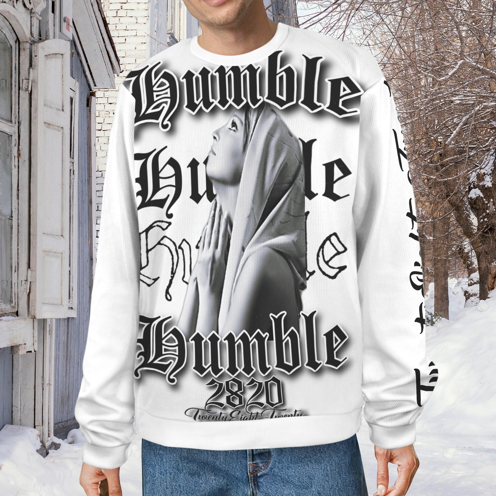 white humble sweater