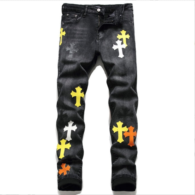 New 2023 Spring hipster men's jeans No iron treatment denim pants popular mid-rise casual jeans