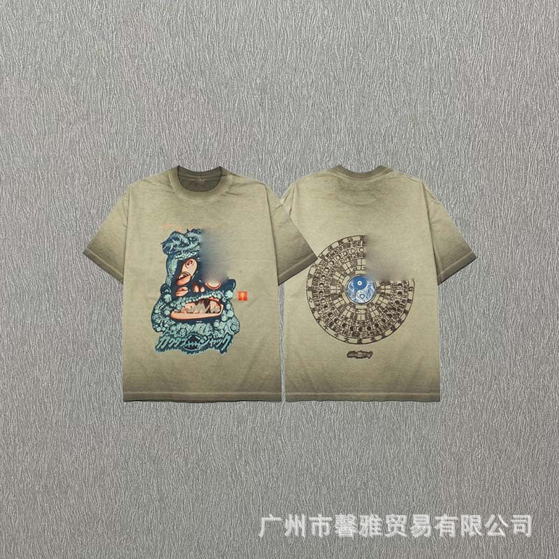 American high street loose top style casual washable distressed short-sleeved T-shirt trend