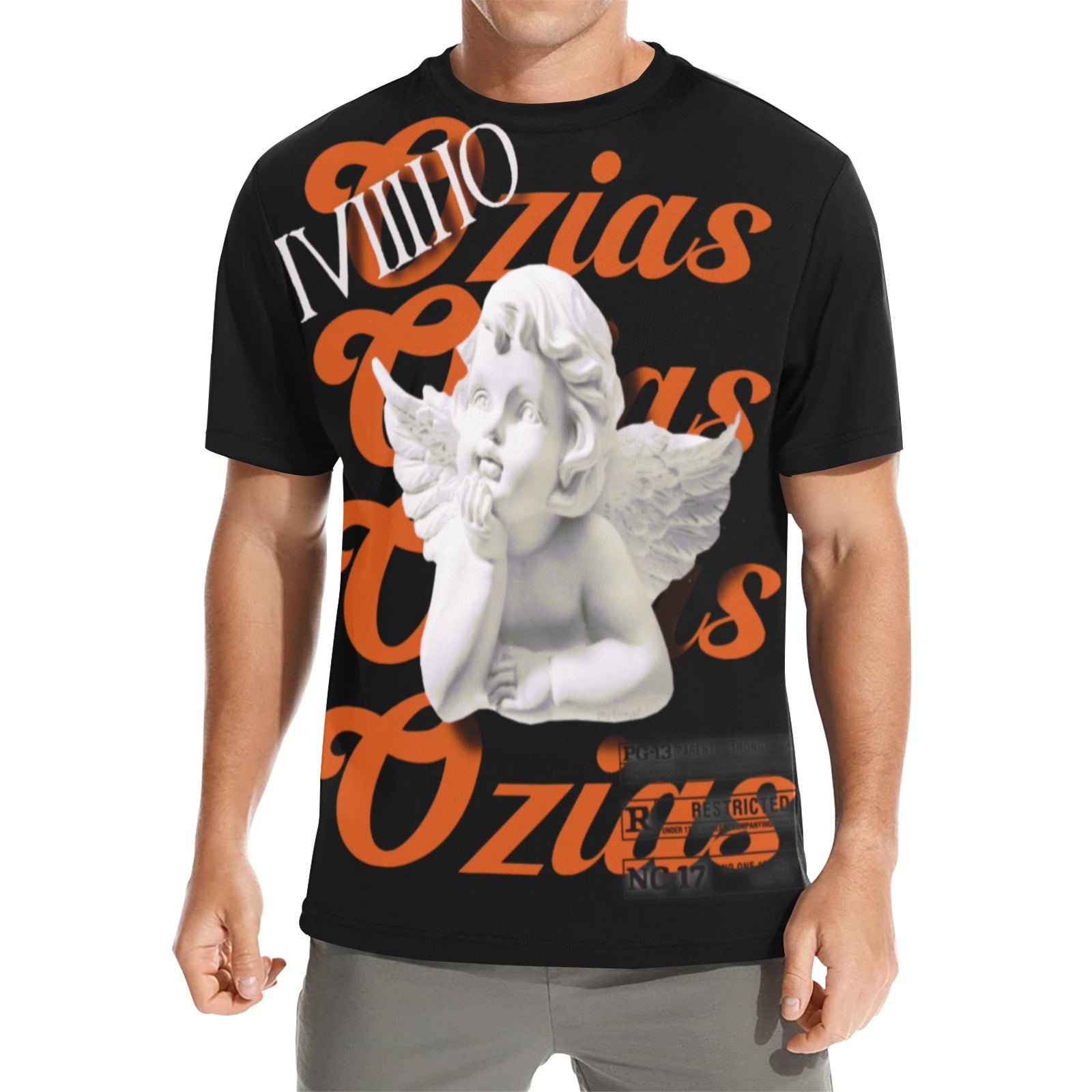 blck and orange ozias angel shirt