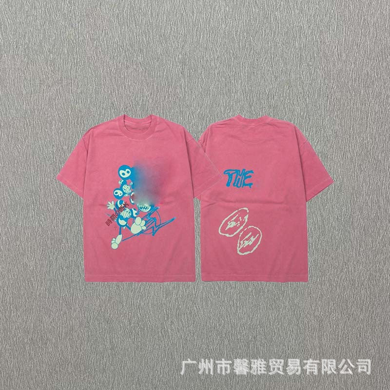 American high street loose top style casual washable distressed short-sleeved T-shirt trend